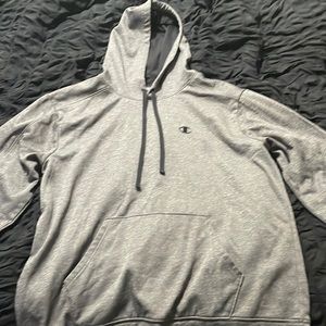 Gray Champion hoodie, drawstrings, size large